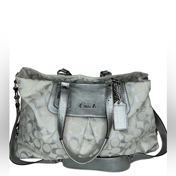 Coach Handbags - Coach Ashley Signature "C" Shoulder Satchel Purse Silver Metallic Vintage